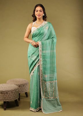 Green Tussar Silk Saree With Blouse Piece