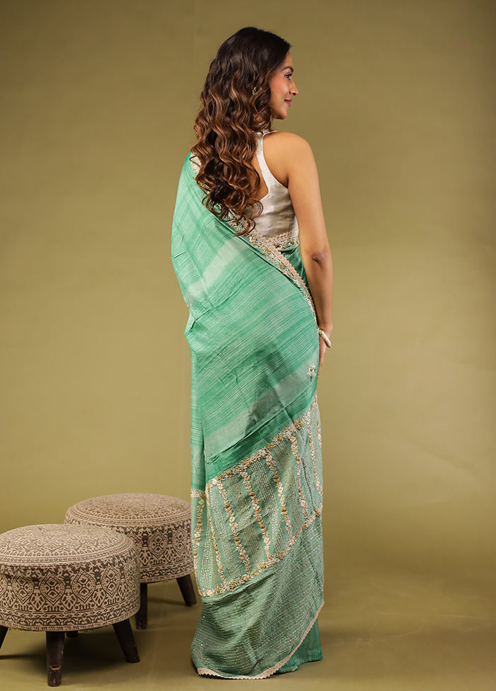 Green Tussar Silk Saree With Blouse Piece
