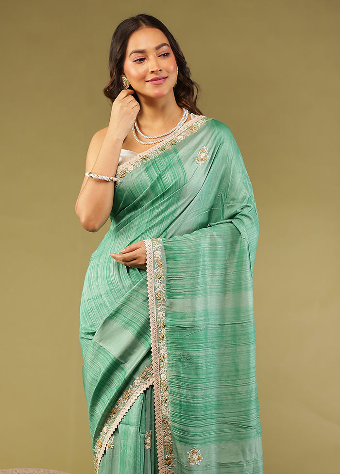 Green Tussar Silk Saree With Blouse Piece