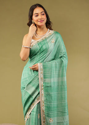 Green Tussar Silk Saree With Blouse Piece