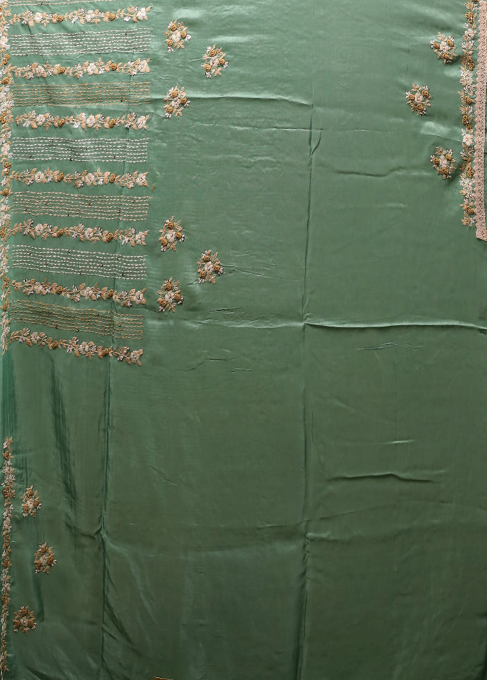 Green Tussar Silk Saree With Blouse Piece