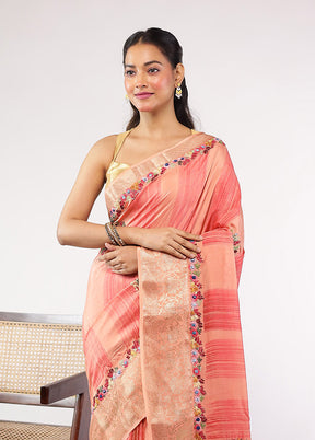 Peach Tussar Silk Saree With Blouse Piece