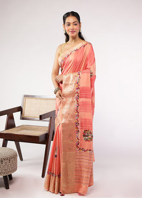 Peach Tussar Silk Saree With Blouse Piece