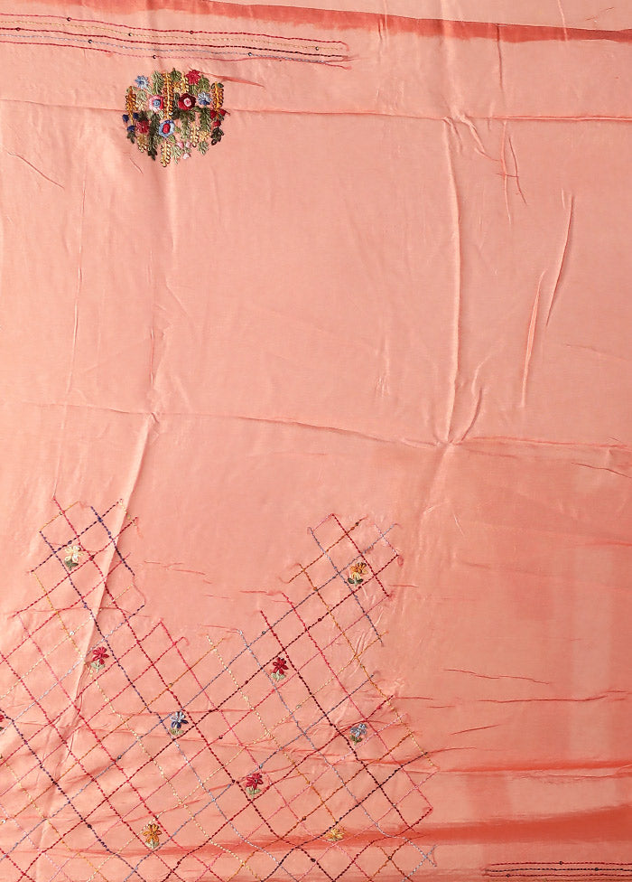 Peach Tussar Silk Saree With Blouse Piece