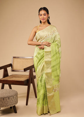 Green Tussar Silk Saree With Blouse Piece