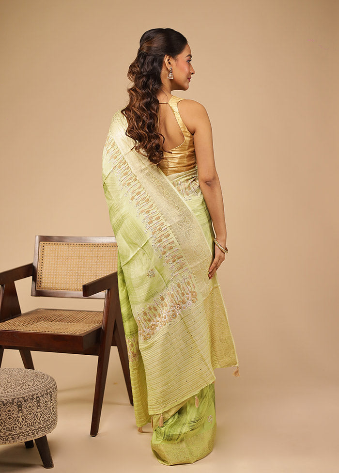 Green Tussar Silk Saree With Blouse Piece