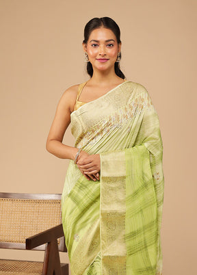 Green Tussar Silk Saree With Blouse Piece