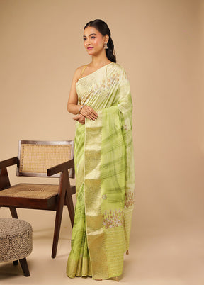 Green Tussar Silk Saree With Blouse Piece