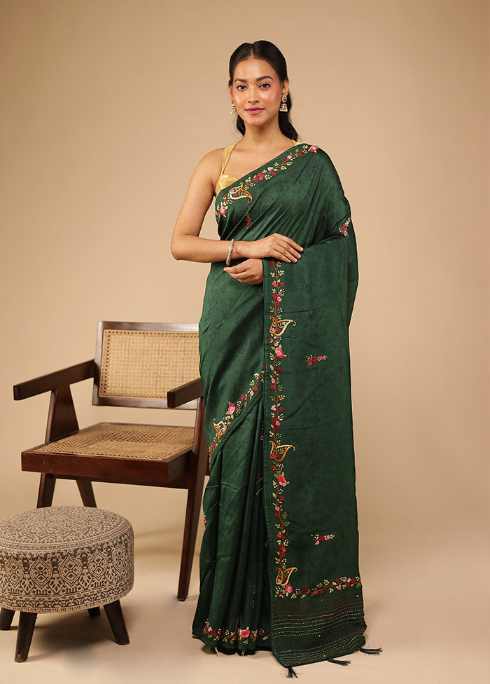 Green Tussar Silk Saree With Blouse Piece