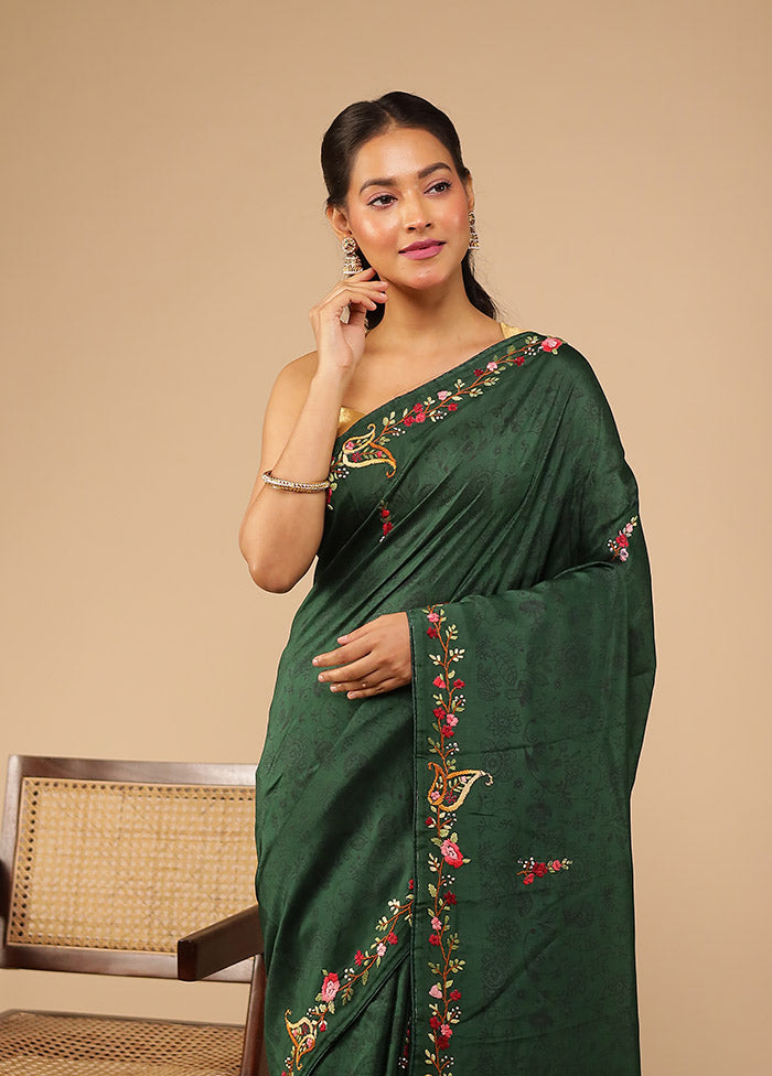 Green Tussar Silk Saree With Blouse Piece