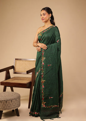 Green Tussar Silk Saree With Blouse Piece