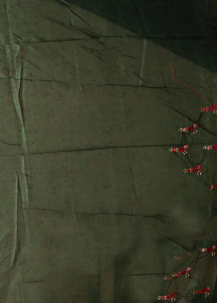 Green Tussar Silk Saree With Blouse Piece