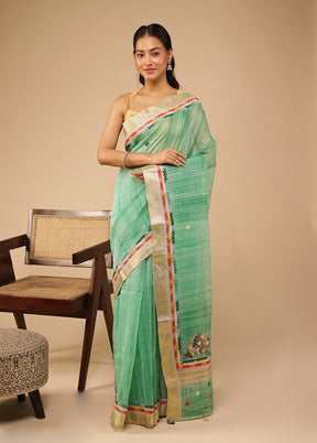Green Tussar Silk Saree With Blouse Piece