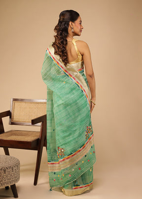 Green Tussar Silk Saree With Blouse Piece