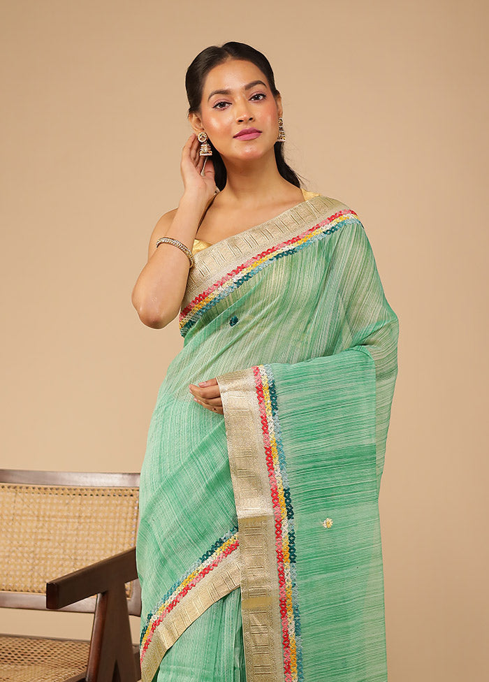Green Tussar Silk Saree With Blouse Piece