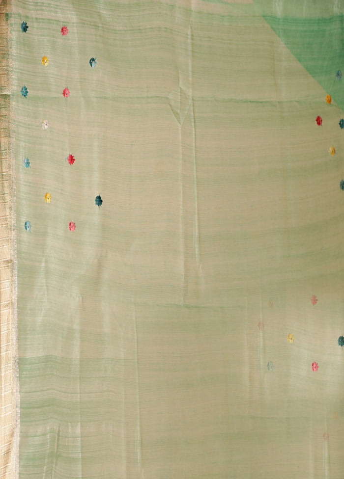 Green Tussar Silk Saree With Blouse Piece
