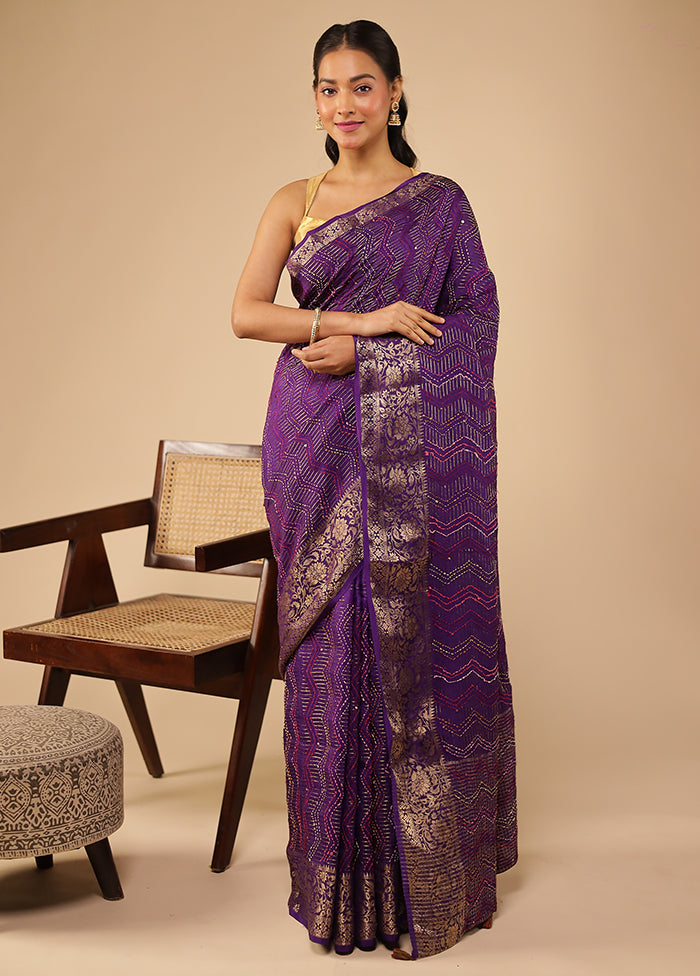 Purple Tussar Silk Saree With Blouse Piece