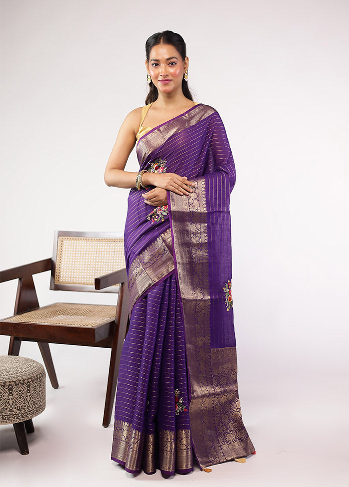 Purple Tussar Silk Saree With Blouse Piece