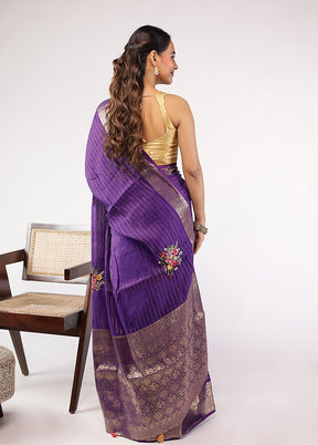 Purple Tussar Silk Saree With Blouse Piece