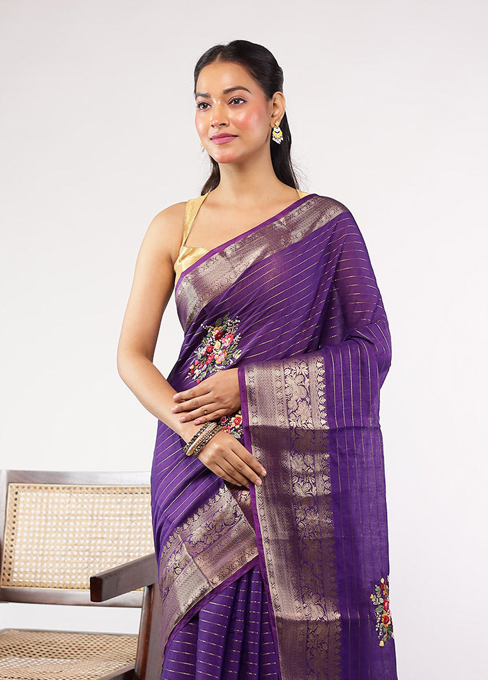 Purple Tussar Silk Saree With Blouse Piece