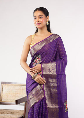 Purple Tussar Silk Saree With Blouse Piece