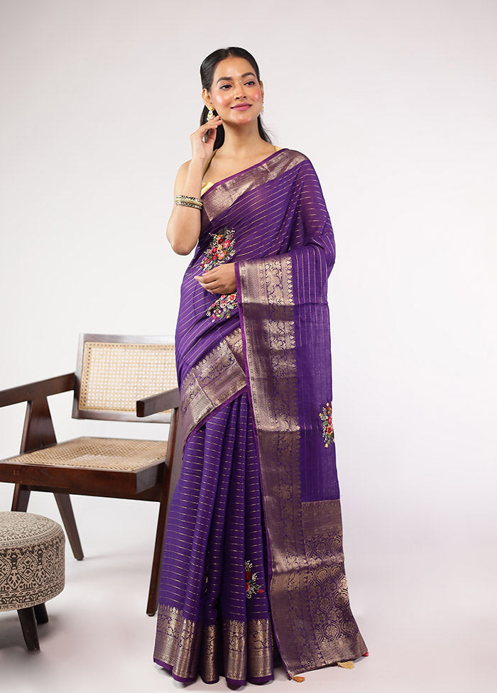 Purple Tussar Silk Saree With Blouse Piece
