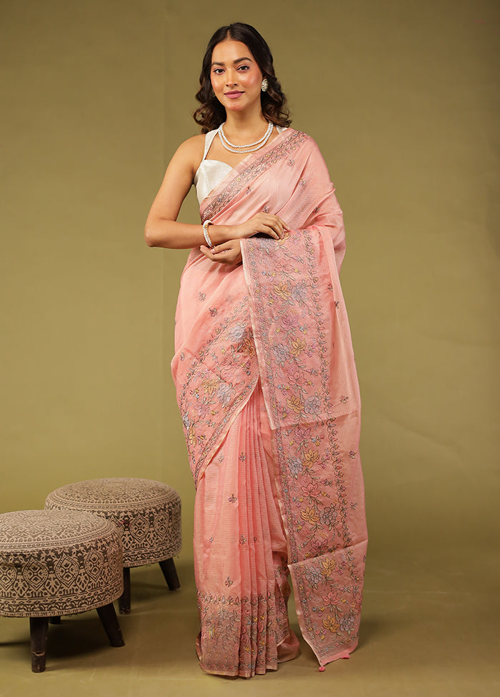 Pink Pure Cotton Saree With Blouse Piece