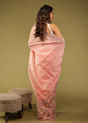 Pink Pure Cotton Saree With Blouse Piece