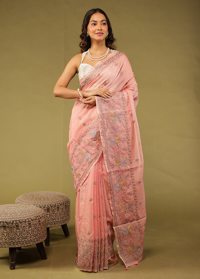 Pink Pure Cotton Saree With Blouse Piece