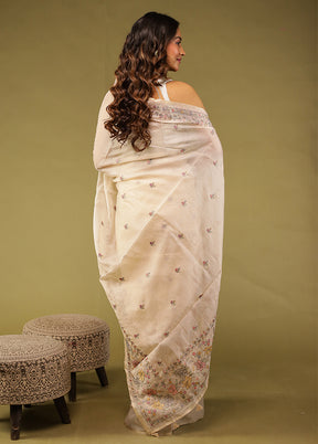 Cream Pure Cotton Saree With Blouse Piece
