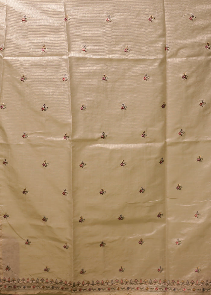 Cream Pure Cotton Saree With Blouse Piece