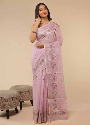 Purple Pure Cotton Saree With Blouse Piece