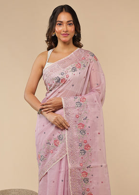 Purple Pure Cotton Saree With Blouse Piece