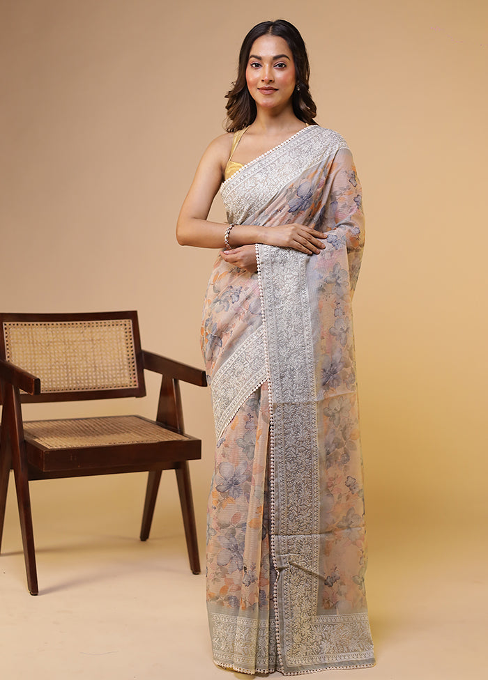 Cream Pure Cotton Saree With Blouse Piece