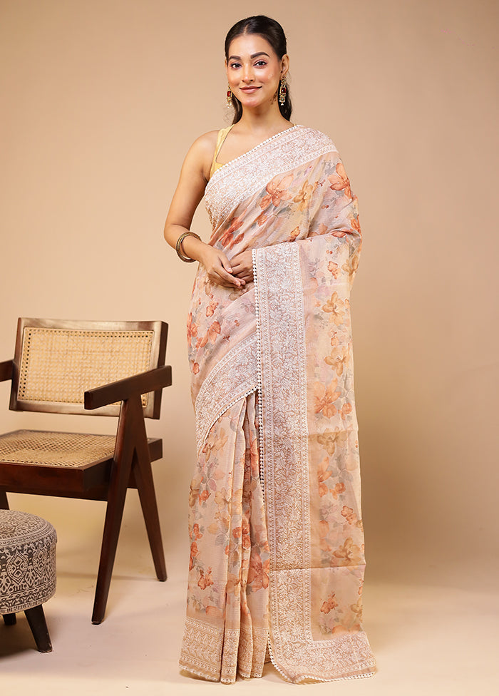 Cream Pure Cotton Saree With Blouse Piece
