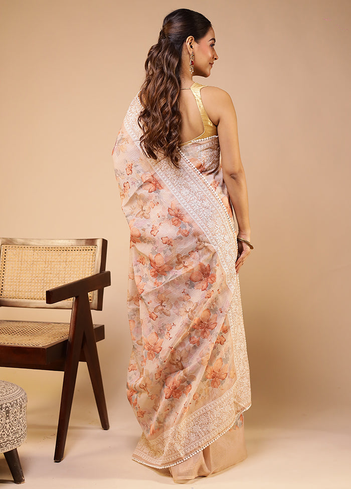 Cream Pure Cotton Saree With Blouse Piece