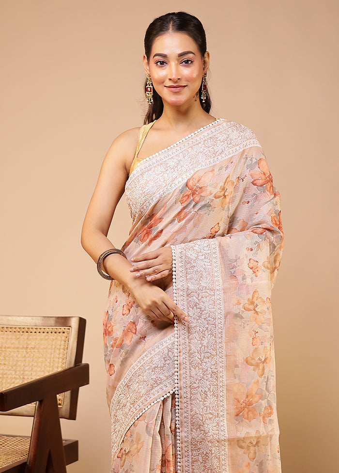 Cream Pure Cotton Saree With Blouse Piece