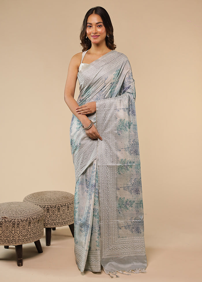 Cream Pure Cotton Saree With Blouse Piece