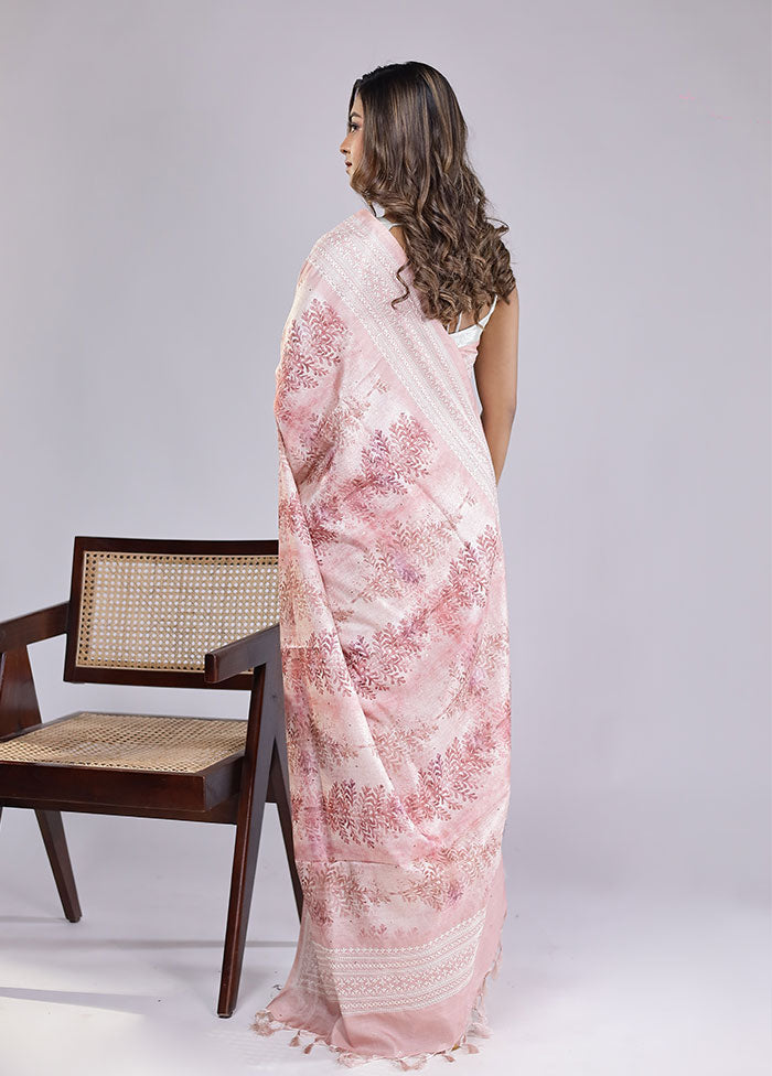 Cream Pure Cotton Saree With Blouse Piece