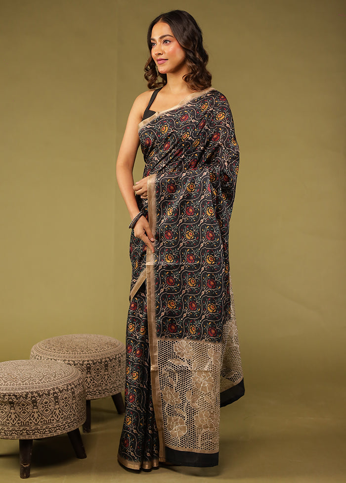 Blue Tussar Silk Saree With Blouse Piece