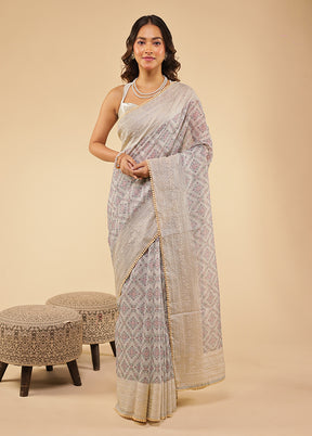 Grey Pure Cotton Saree With Blouse Piece
