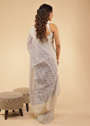 Grey Pure Cotton Saree With Blouse Piece