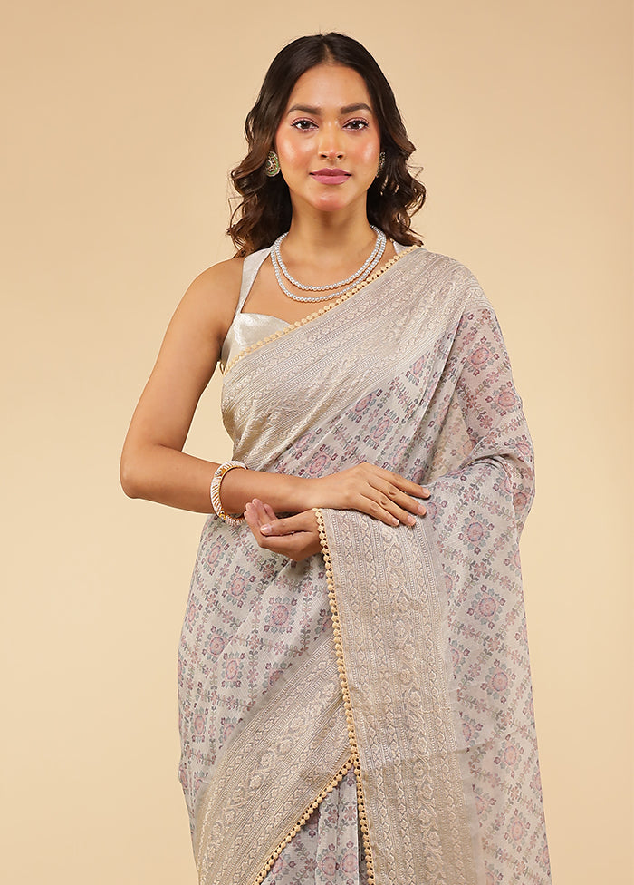 Grey Pure Cotton Saree With Blouse Piece
