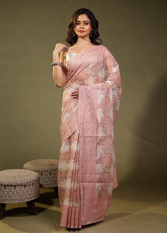 Pink Pure Cotton Saree With Blouse Piece
