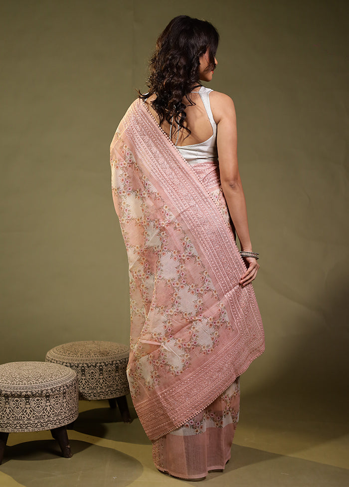 Pink Pure Cotton Saree With Blouse Piece