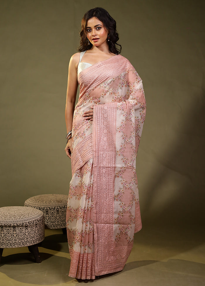 Pink Pure Cotton Saree With Blouse Piece