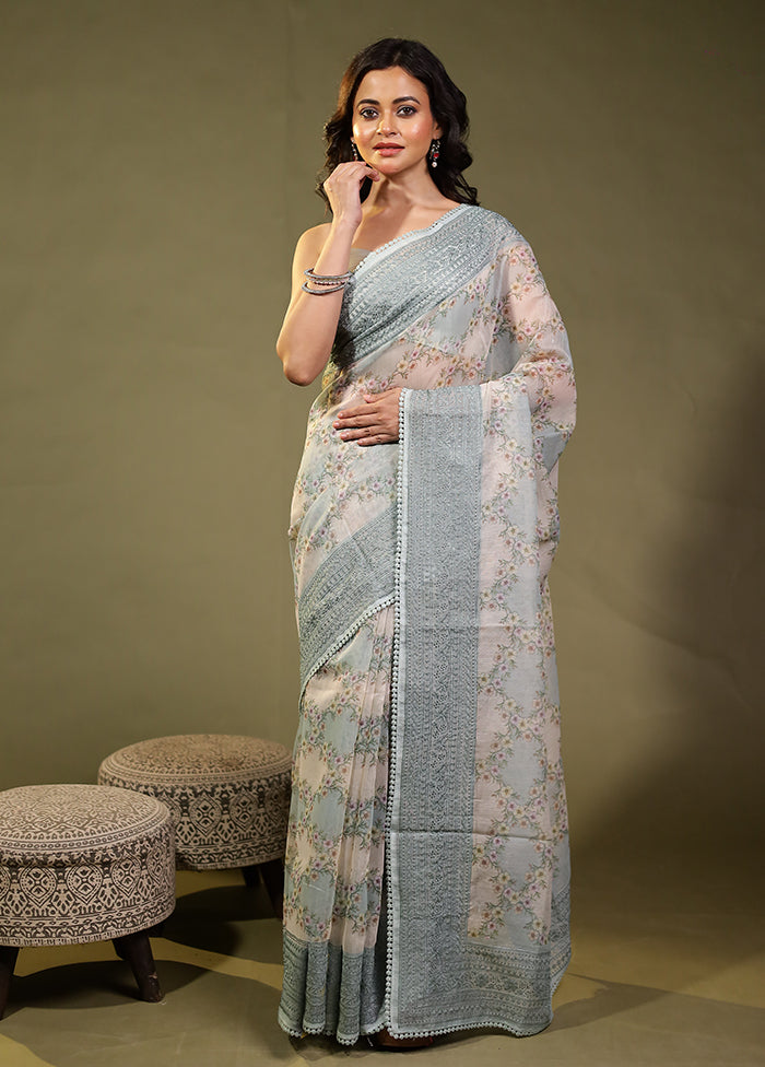 Blue Pure Cotton Saree With Blouse Piece