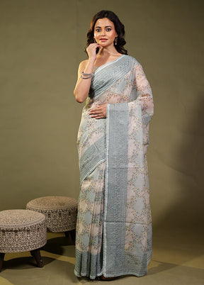Blue Pure Cotton Saree With Blouse Piece