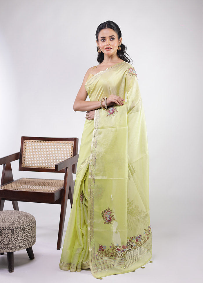 Green Pure Cotton Saree With Blouse Piece