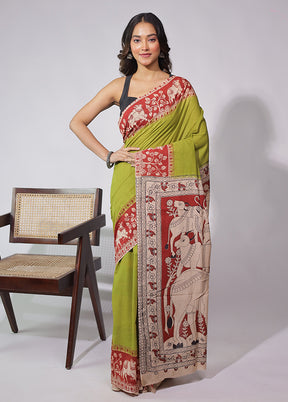 Green Cotton Saree With Blouse Piece